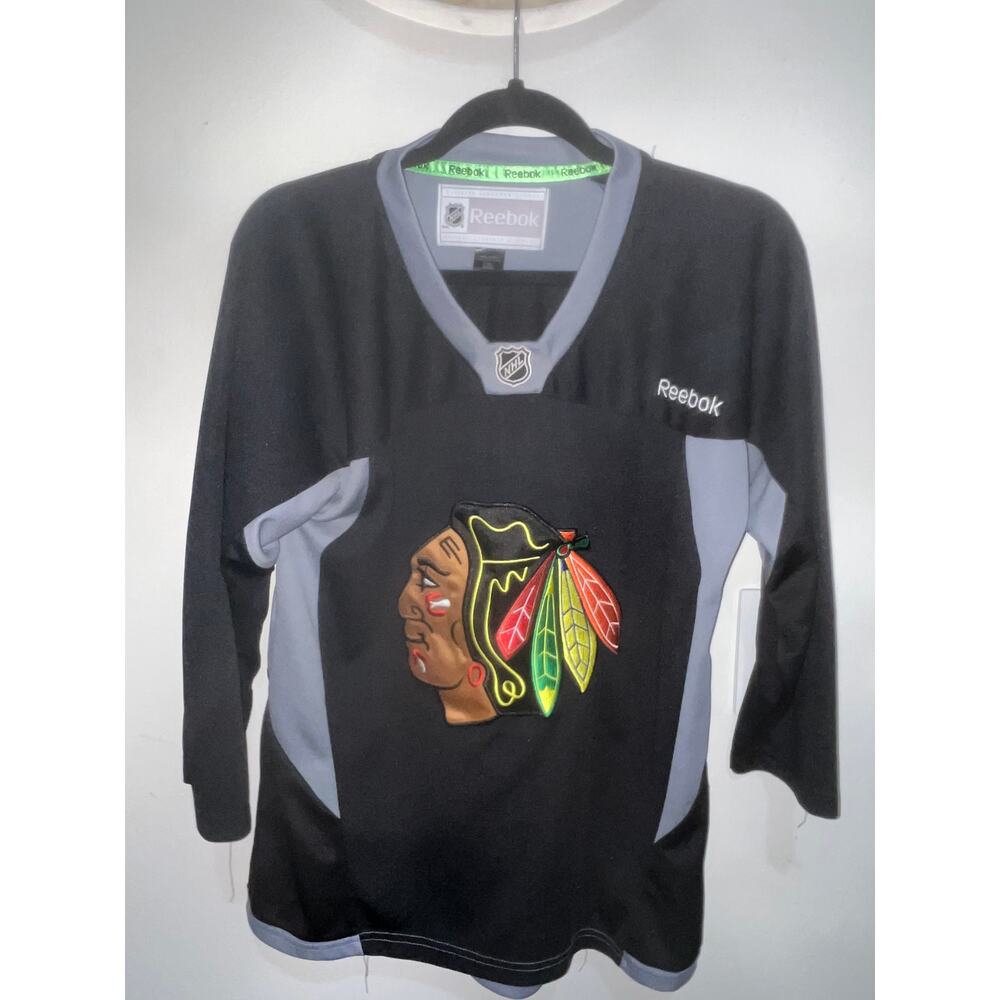 Reebok NHL Chicago Blackhawks Jersey Black Gray L/XL Hockey Top (327)